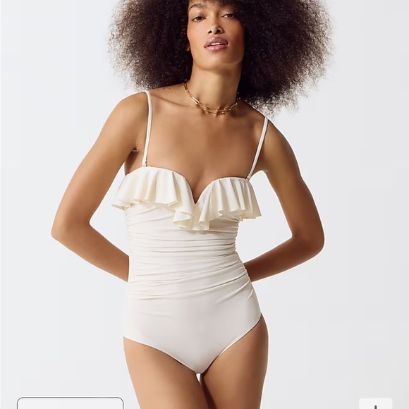 J crew natural Matte ruched one-piece swimsuit with ruffles - Picture 3 of 6